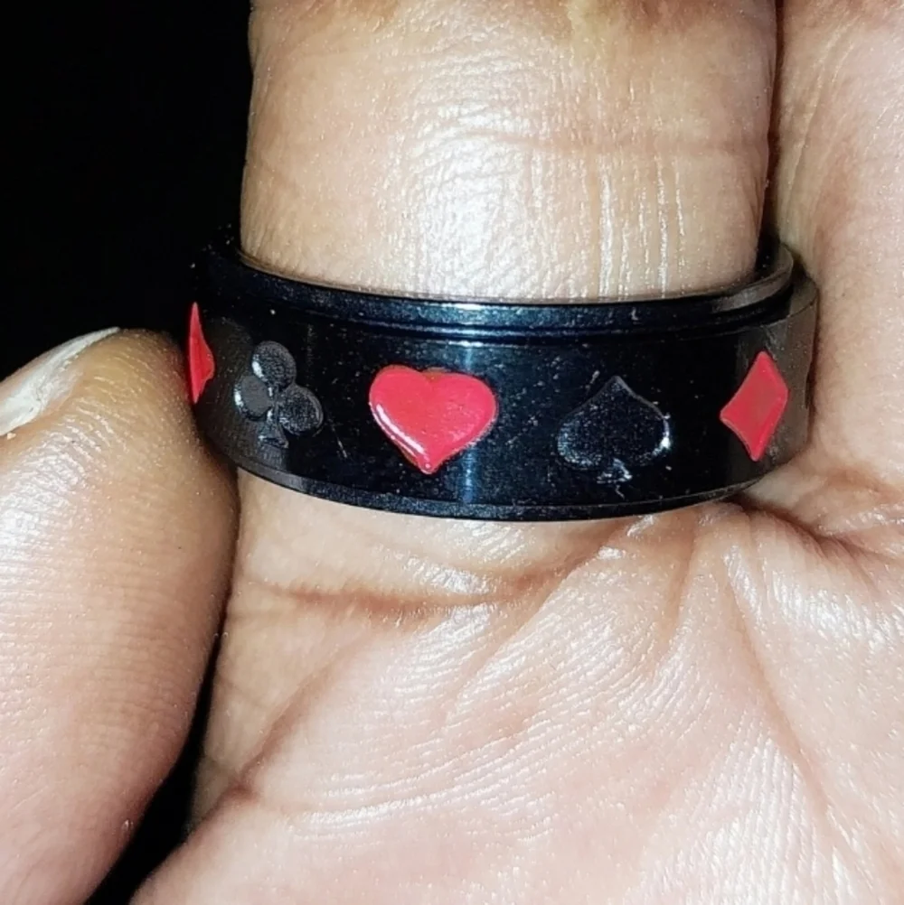 Black and Red Stainless  steel Poker Fridget Spinner Ring Sz 11